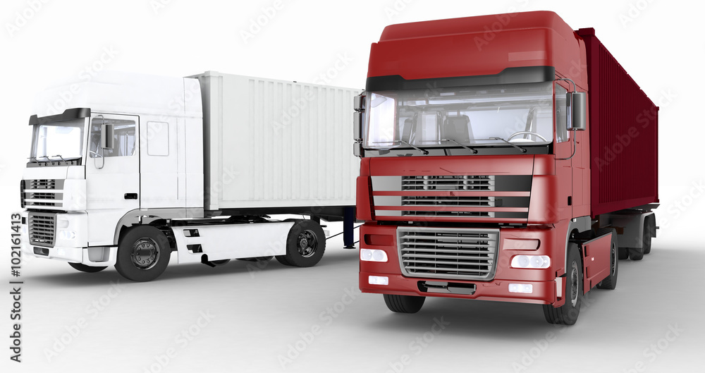 Trucks with semi-trailer isolated on white background