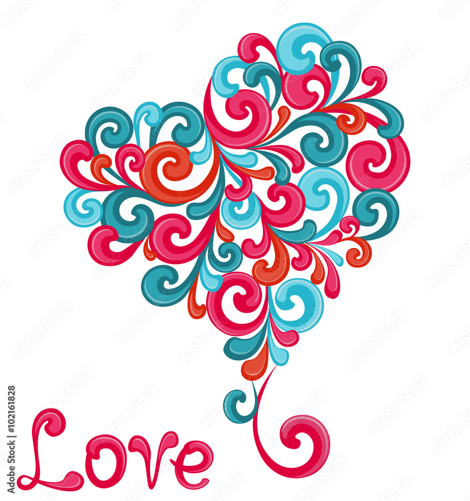 Abstract heart with swirls isolated on white background. Vector illustration. Abstract heart with swirls isolated on white background. Vector illustration.
