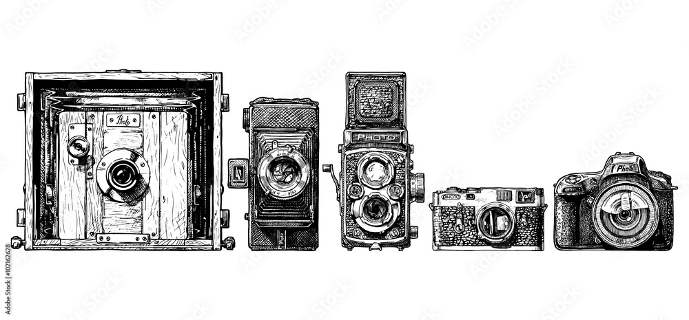 Obraz premium photo cameras evolution set.