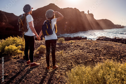 Young couple traveling nature photo