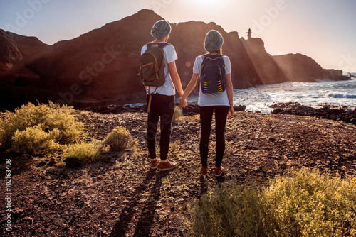 Young couple traveling nature