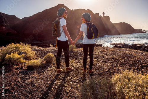 Young couple traveling nature