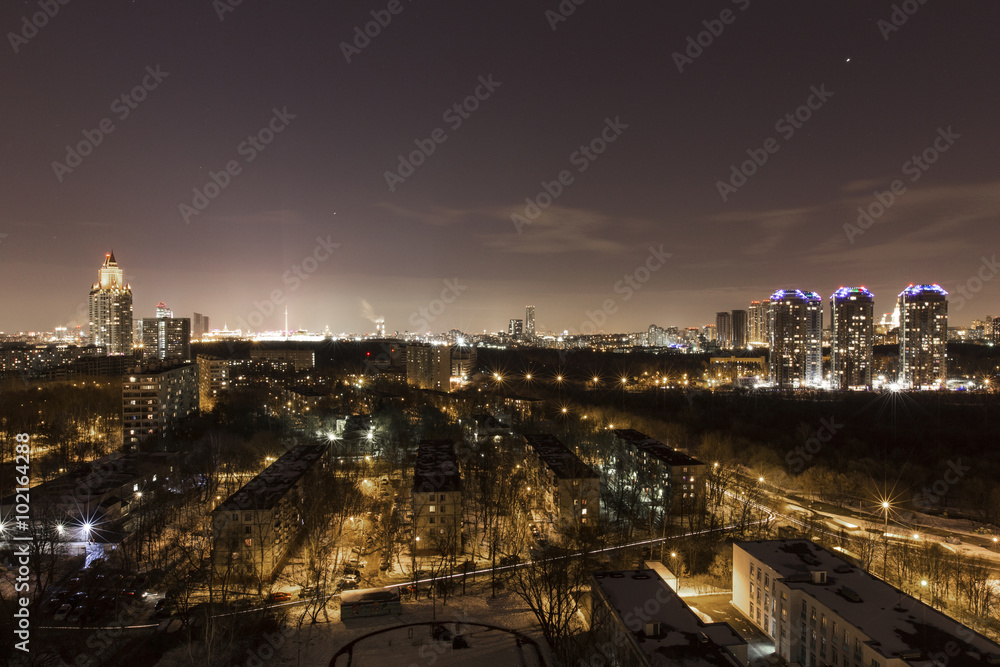 Moscow Victory Park at night with Moscow State University
