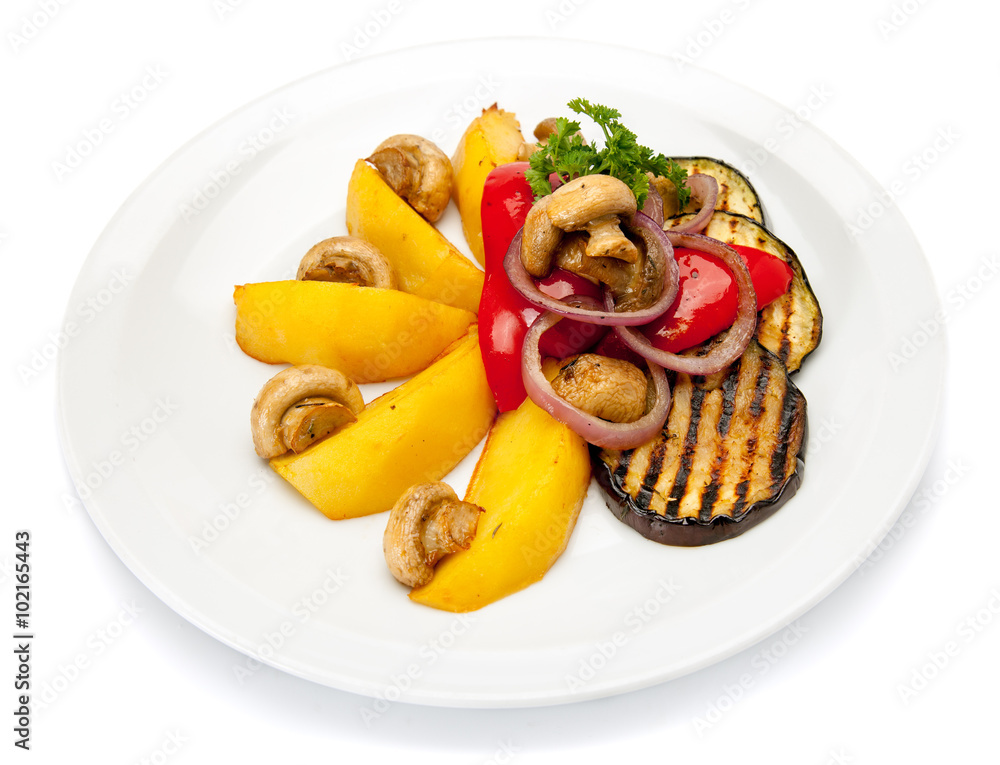 Grilled vegetables on white plate