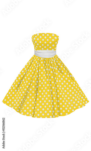 Vector yellow dress with white polka dots photo