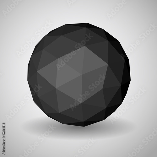 Black low polygonal sphere of triangular faces