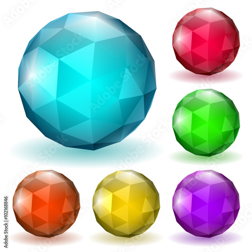 Multicolored low polygonal spheres of triangular faces