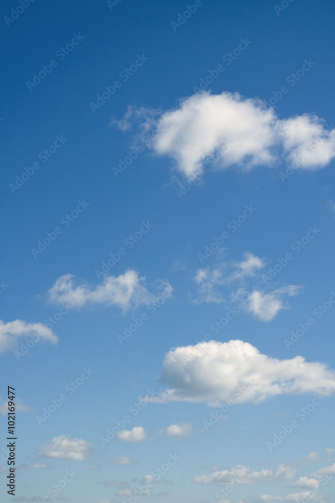 Fototapeta premium Cloudscape over horizon. Blue sky and white clouds.