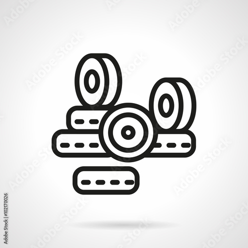 Black line longboard wheels vector icon
