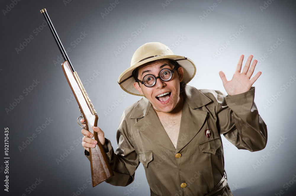 Funny hunter in hunting concept Funny hunter in hunting concept
