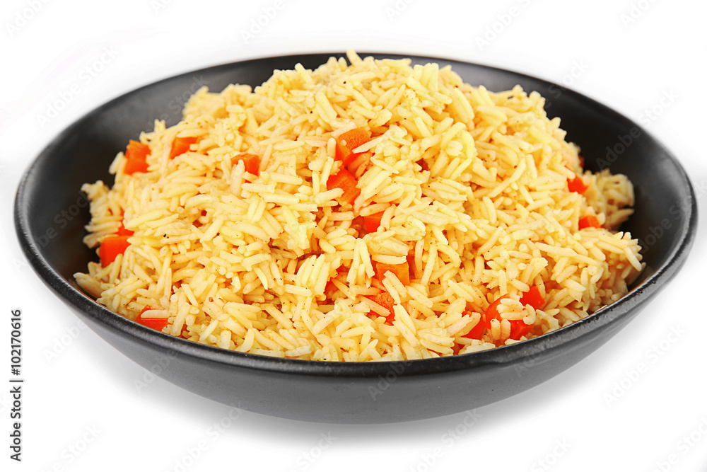 Dish of vegetarian rice isolated on white Dish of vegetarian rice isolated on white