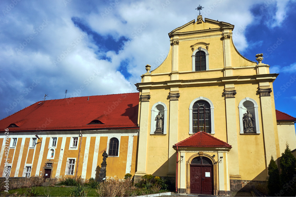 Baroque facade of the Catholic Church in Klodzko in Poland.