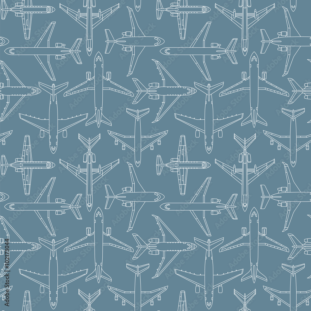 seamless pattern with passenger airplanes number one