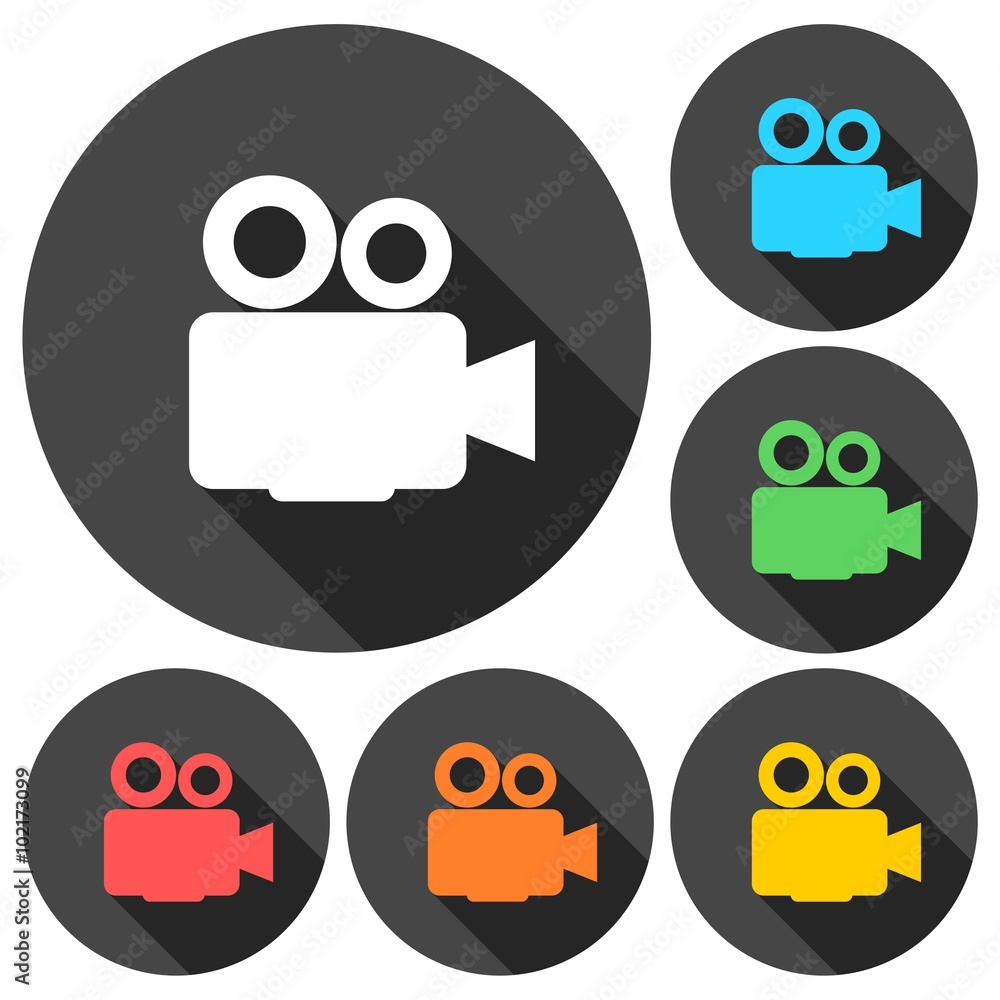 Film Camera Icons set with long shadow Film Camera Icons set with long shadow