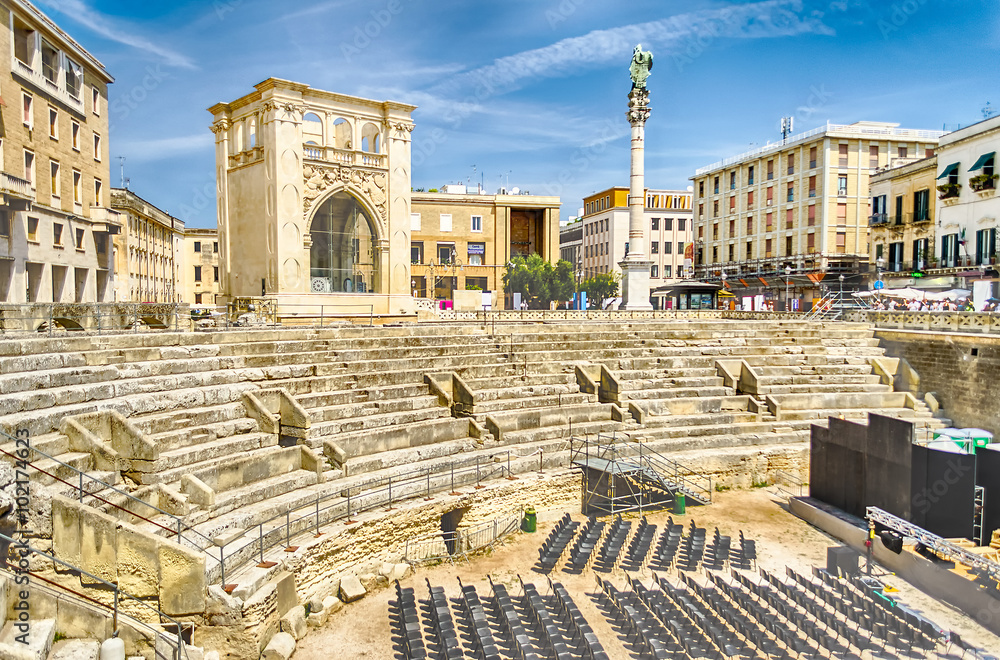 The Roman amphitheatre in Sant'Oronzo square, Lecce, Salento, It