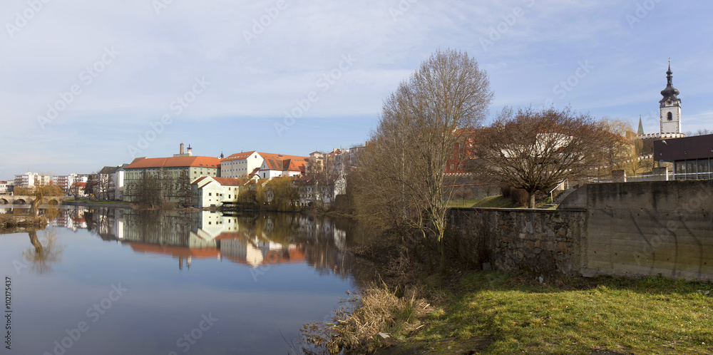 Colorful royal medieval Town Pisek above the river Otava, Czech Republic Colorful royal medieval Town Pisek above the river Otava, Czech Republic