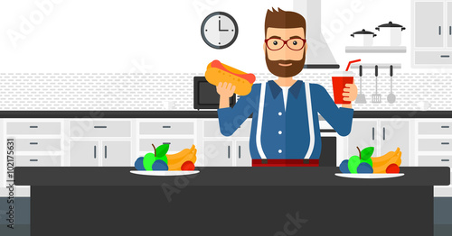 Man with fast food.