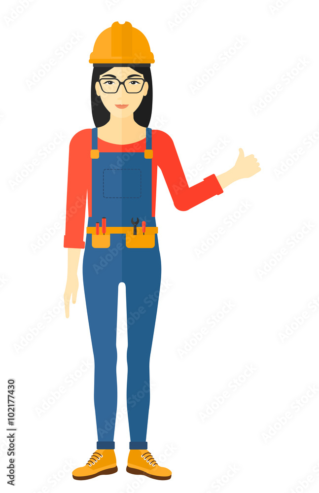 Builder showing thumbs up. Builder showing thumbs up.
