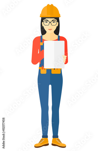 Confident builder with tablet.