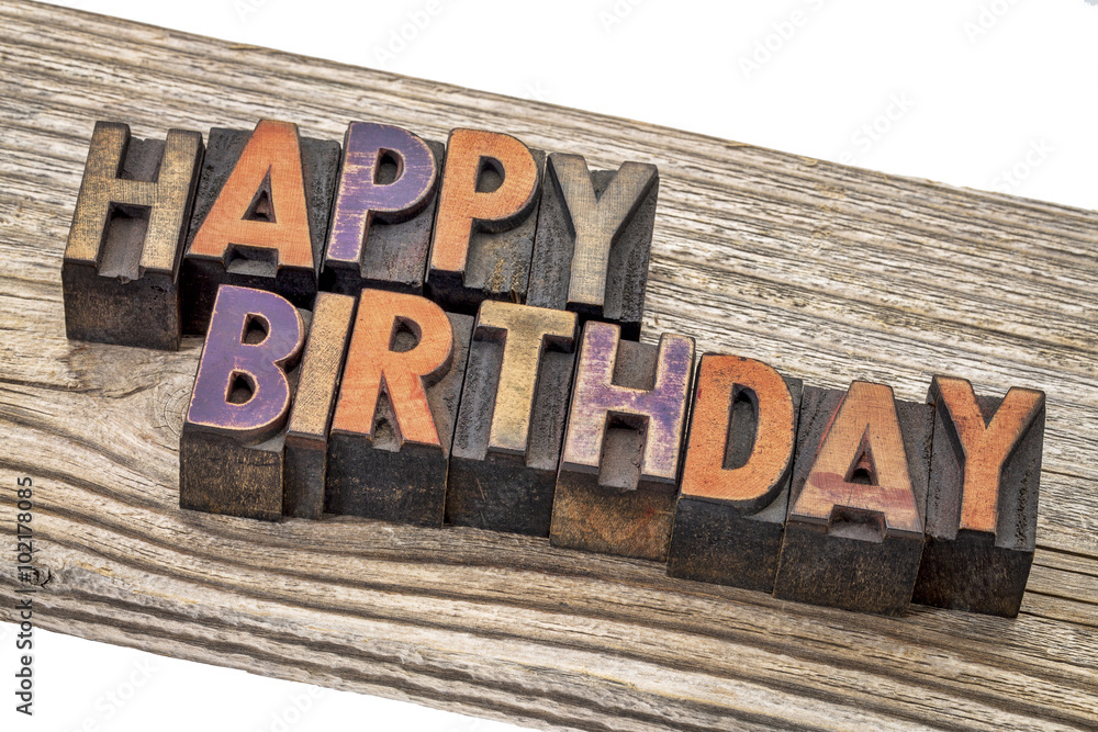 happy birthday in wood type Stock Photo | Adobe Stock