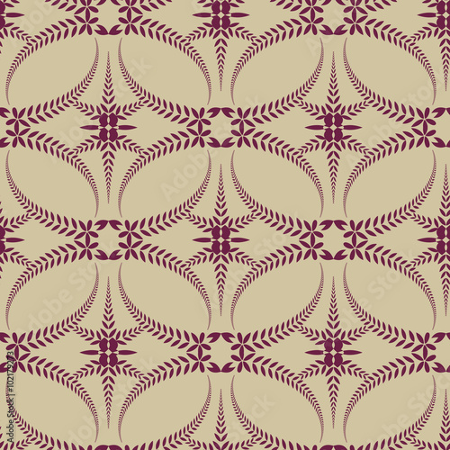Religion seamless pattern. Laurel wreath, lace view texture with cross. Ceremonial background. Brown, beige colored. Vector 