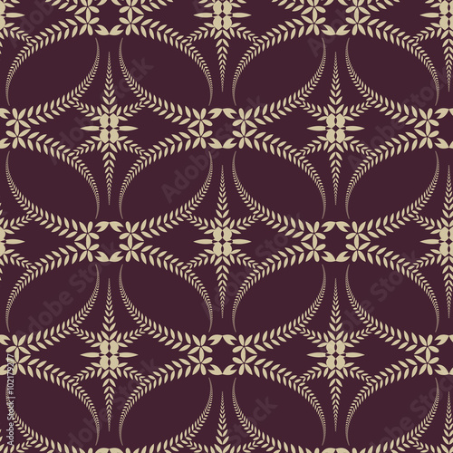 Religion seamless pattern. Laurel wreath, lace view texture with cross. Ceremonial background. Brown, beige colored. Vector 