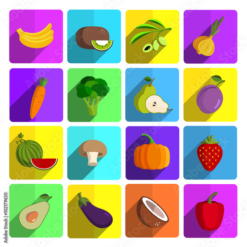 Fototapeta Naklejka Na Ścianę i Meble -  Modern fruits and vegetables vector icon set 