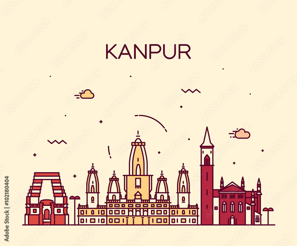 Kanpur skyline detailed vector illustration linear Stock Vector | Adobe  Stock