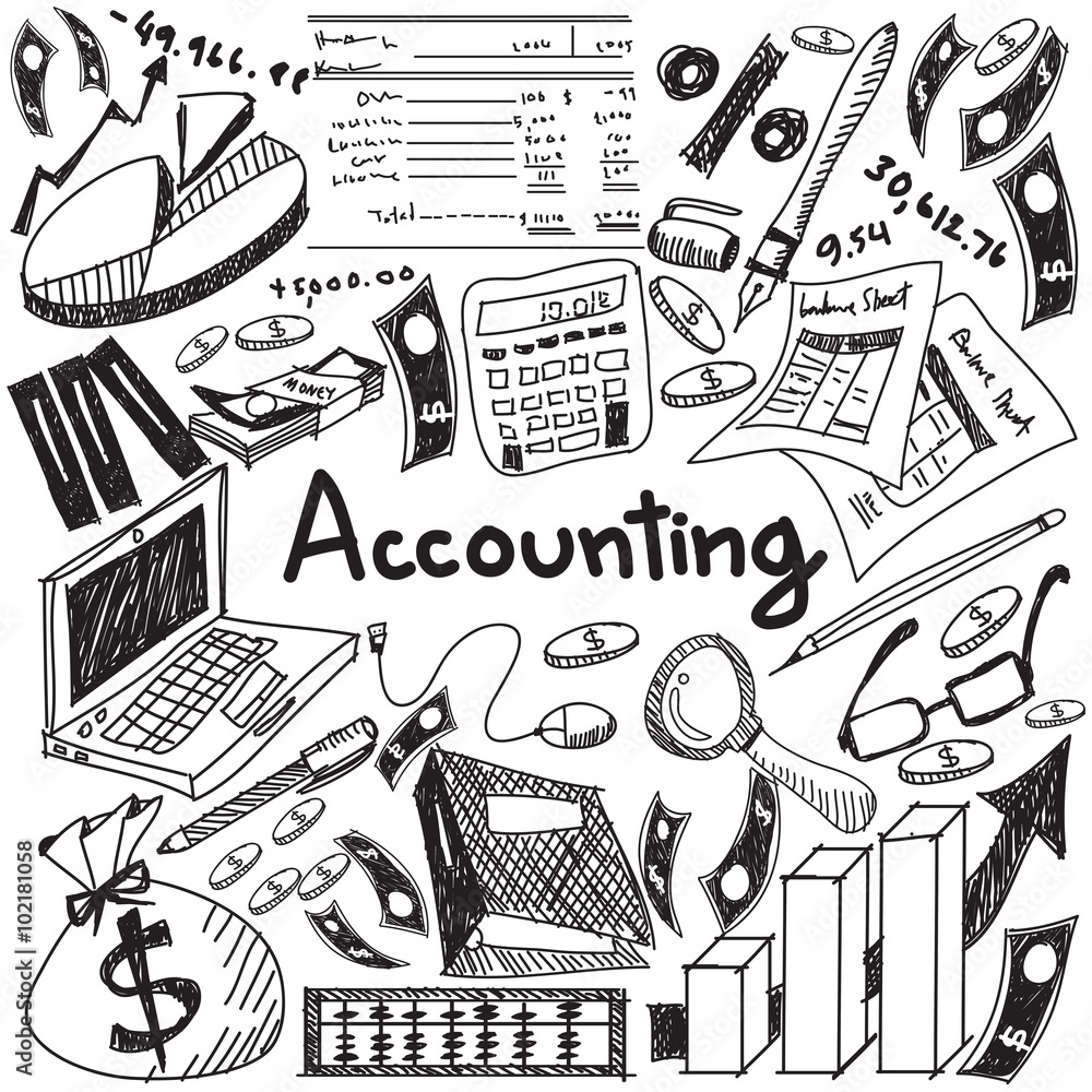 Accounting financial doodle icon of balance sheet banknote money and
