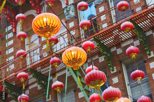 Beautiful red Chinese lanterns in Chinatown of San Francisco
