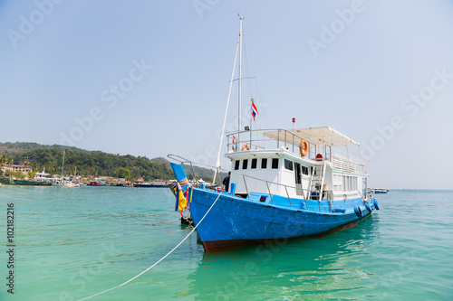 Cruise tourist boat at anchorage off the Phi Phi Doh island, Thailand