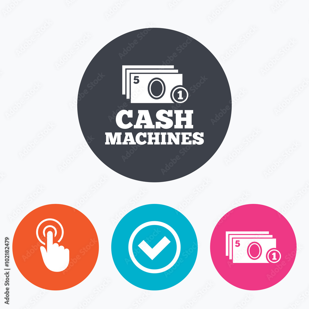 ATM cash machine withdrawal icons. ATM cash machine withdrawal icons.