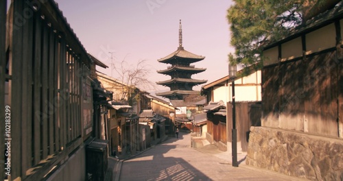 KYOTO, JAPAN February 1, 2016 
temple in the street wide shot slife right to left