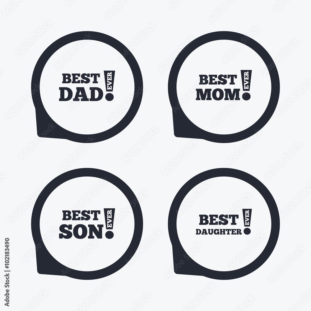 Best mom and dad, son, daughter icons. Best mom and dad, son, daughter icons.