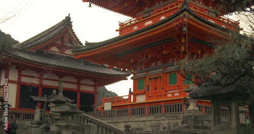 KYOTO, JAPAN February 1, 2016 
Wide angle slide right to left orange temple
