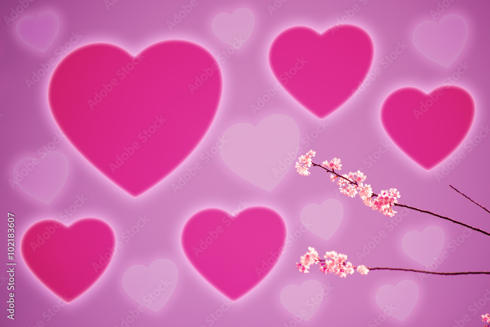 Valentine Sky background , pink , heart , sakura