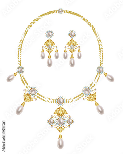 Necklace with pearls and earring