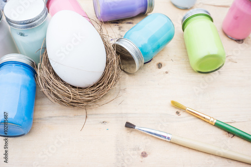 Easter,color for paint egg on the table