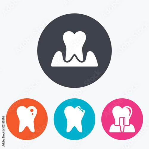 Dental care icons. Caries tooth and implant.