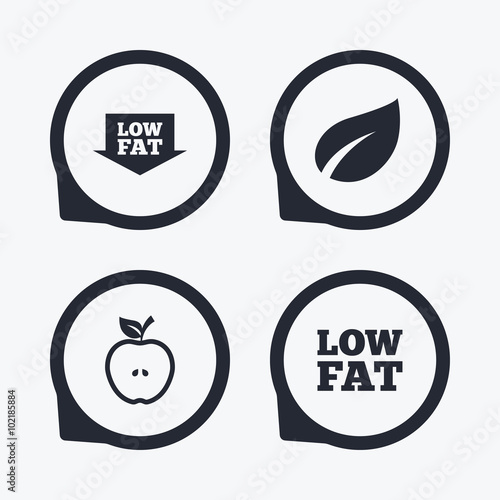 Low fat icons. Diets and vegetarian food signs.