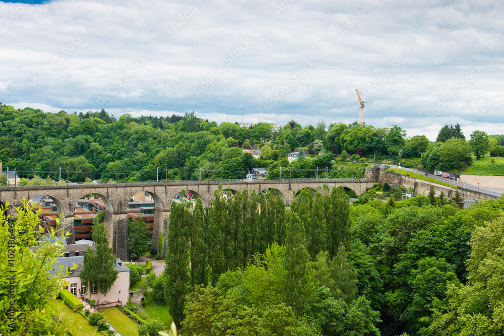 view over train bridge and surrounding area in the center of lux