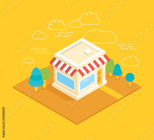 Vector shop building isometric illustration
