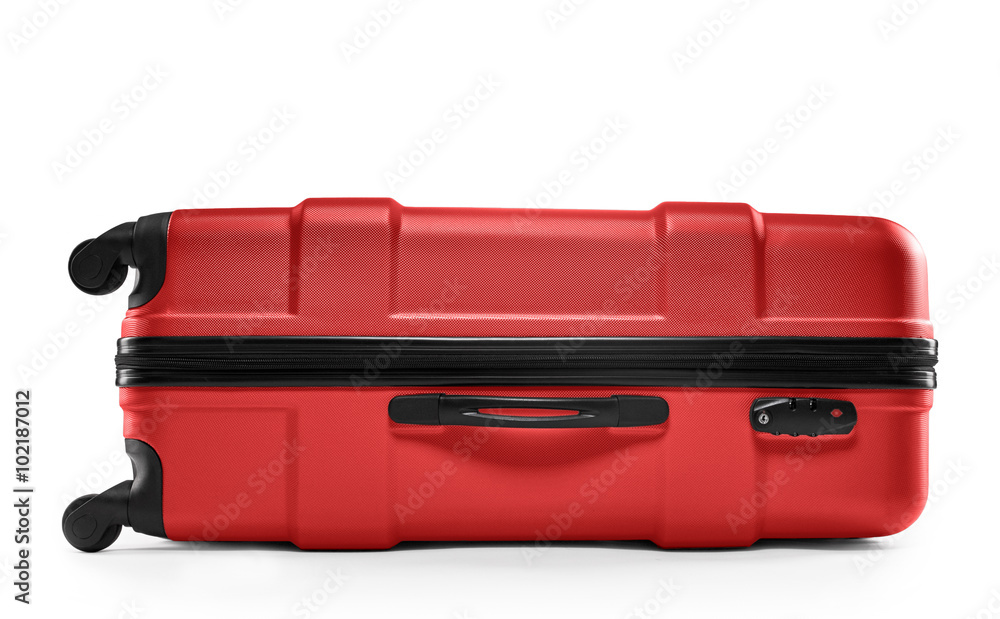 red suitcase plastic. lying horizontally red suitcase plastic. lying horizontally