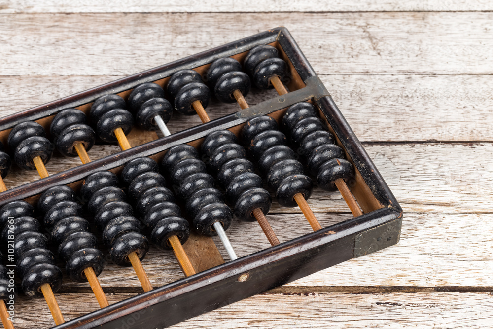 Old abacus on wooden background Old abacus on wooden background