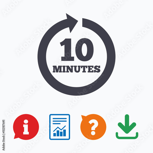 Every 10 minutes sign icon. Full rotation arrow.