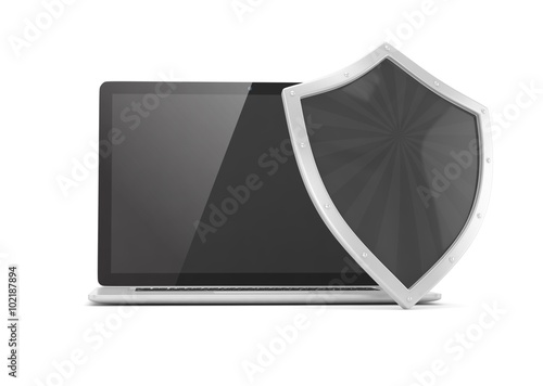 Free Download Laptop and shield on white, computer security concept - GFXLoad