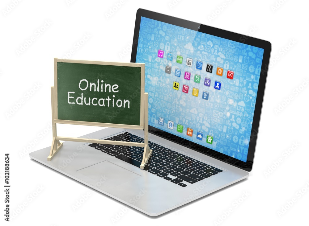 Laptop with chalkboard, online education concept Laptop with chalkboard, online education concept