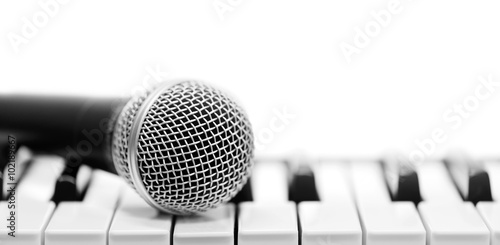 Fototapeta Classical microphone on keyboard