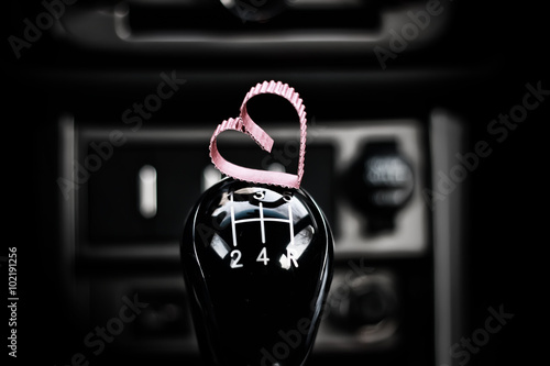 heart shape on manual gearbox in the car photo