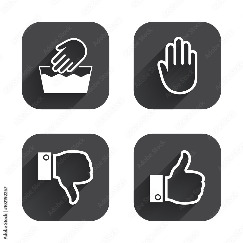 Hand icons. Like and dislike thumb up symbols. Hand icons. Like and dislike thumb up symbols.